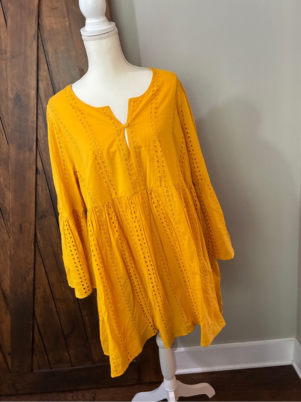Mud Pie Raylee Eyelet Dress Sunshine Yellow Size L Summer Spring Vacation NWT
